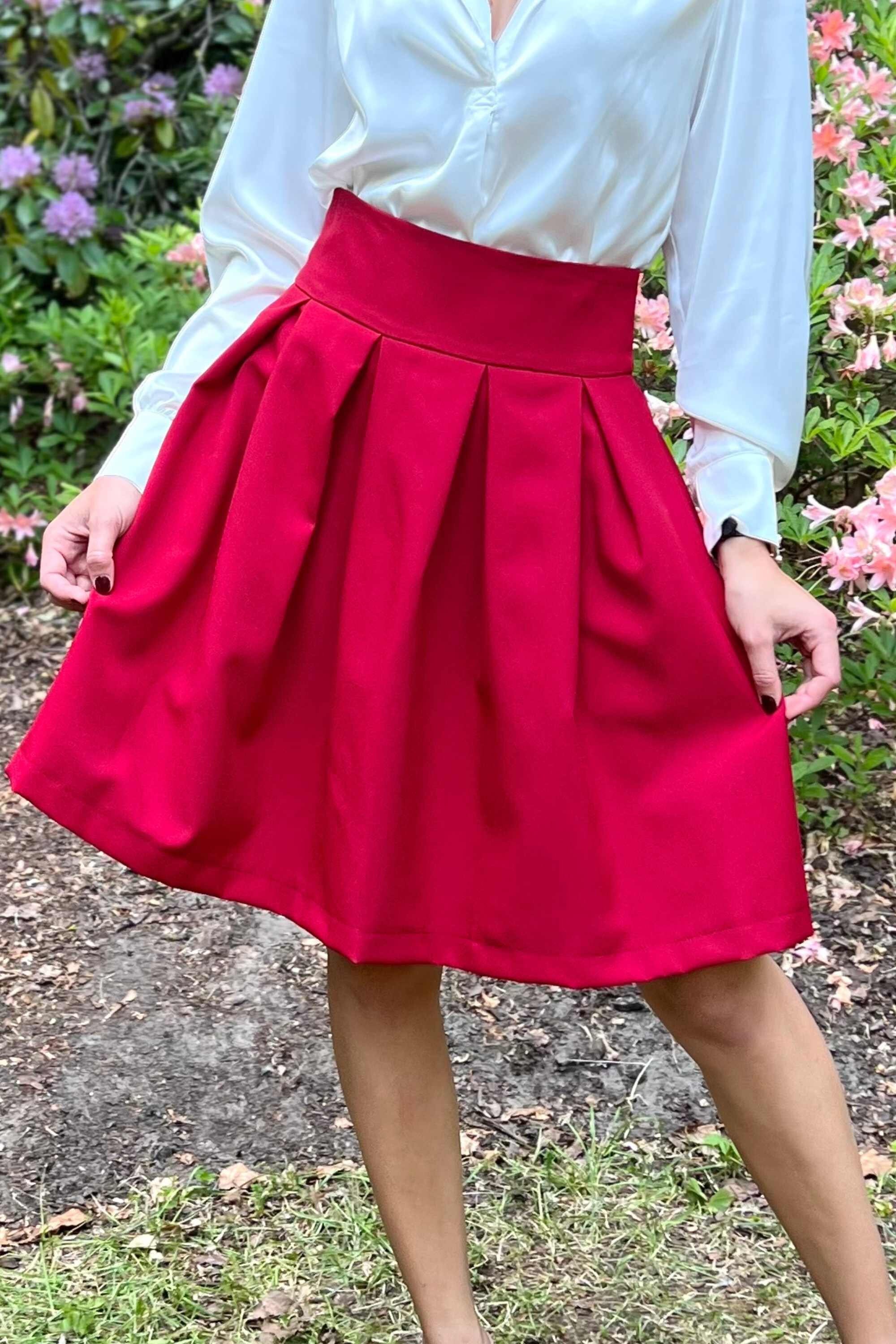 Flared Pleated Mini Skirt With Pockets Stylish Flared Mini Skirt Short Skirt  Circle Skirt Cocktail Skirt Fashion Skirt Wine Color 