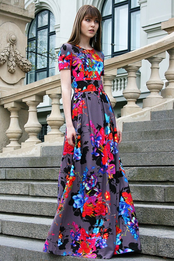 long flowing floral dresses Burgundy Floral Long Sleeve Midi Dress - All Dresses