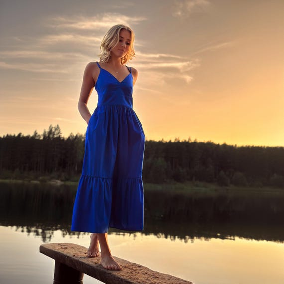 Blue midi dress plus size hotsell