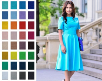 Robe bleu canard, Robe turquoise, Robe ronde, Robe de cocktail, Robe de demoiselle d'honneur, Robe longueur genou, Robe élégante, Robe minimaliste, Robe plissée