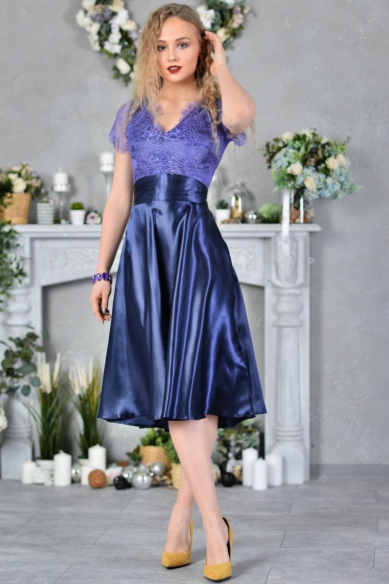 Purple Midi Dress Formal Dress Lace Dress Plus Size | Etsy