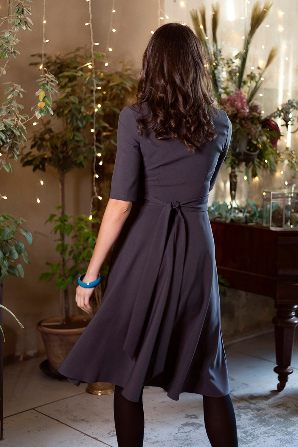 Grey Midi Dress, Women Flare Dress, Plus Size Dress, A Line Dress, Minimalist Dress, Winter Dress, Plus Size Clothing, Half Sleeves