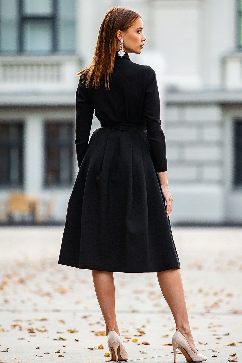 long black dress with white collar Scarlet Darkness Victorian Gothic Stand Collar Lace Velvet Slit Dress main image 1