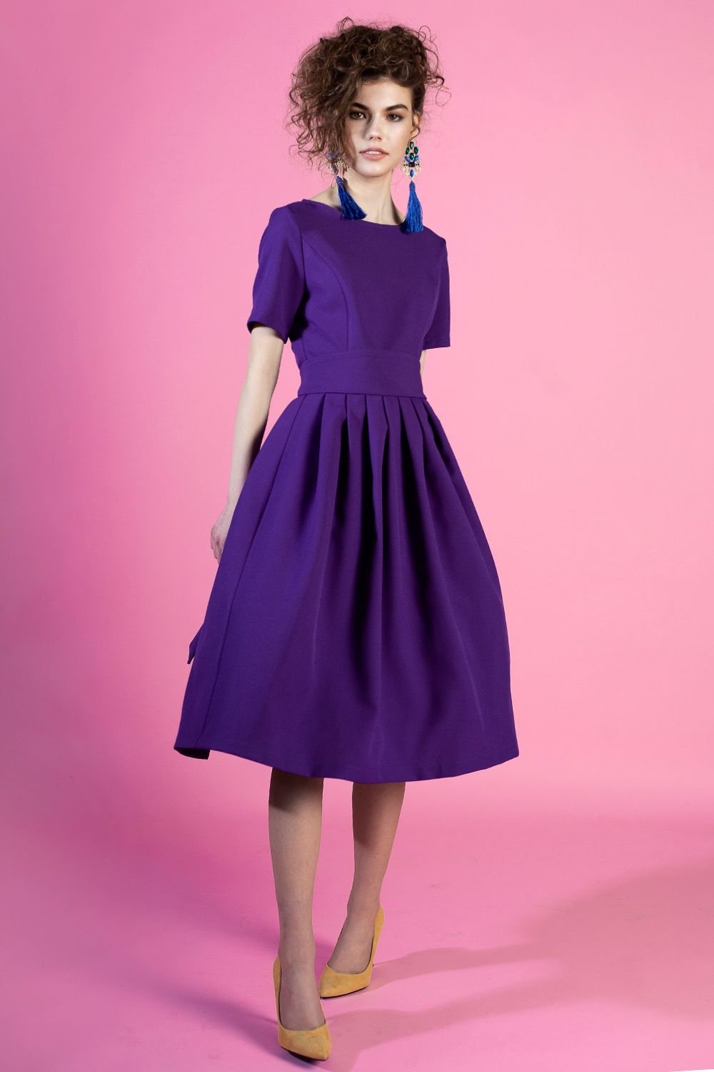 Purple pleated dress hot sale
