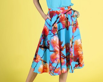 Women Skirts,  Floral Skirt, Plus Size Clothing, A Line Skirt, Midi Skirt,Knee Length Skirt, Loose Skirt, Plus Size Skirt, Printed Skirt