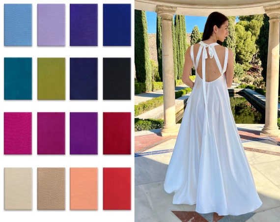 Elegant Strap Dress, Azure Blue Satin Dress, Open Maxi Dress for