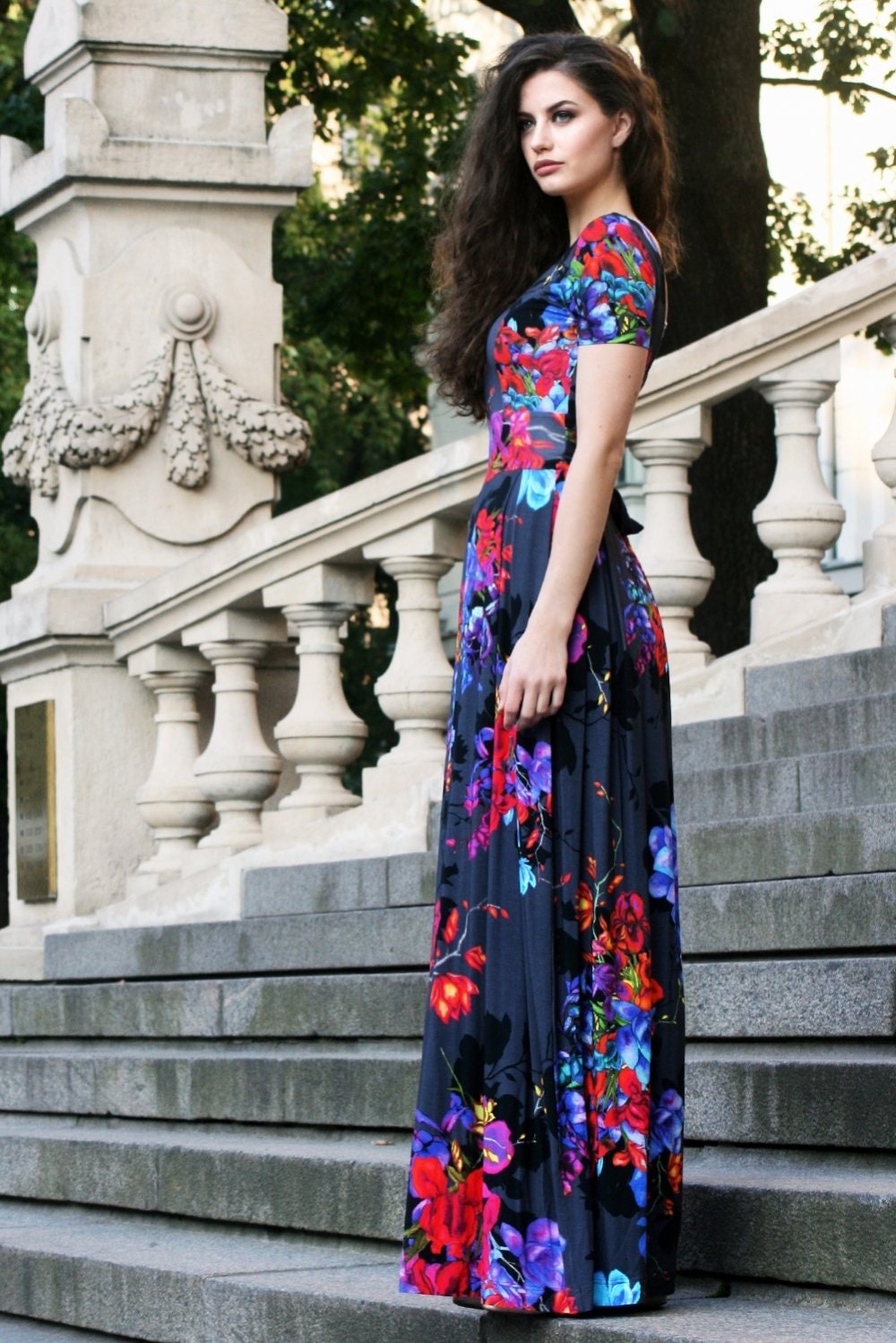 long flowy summer dresses canada Spring New Long Casual Long Sleeve V-neck Printed Beach Long Flowy Green / L main image 0