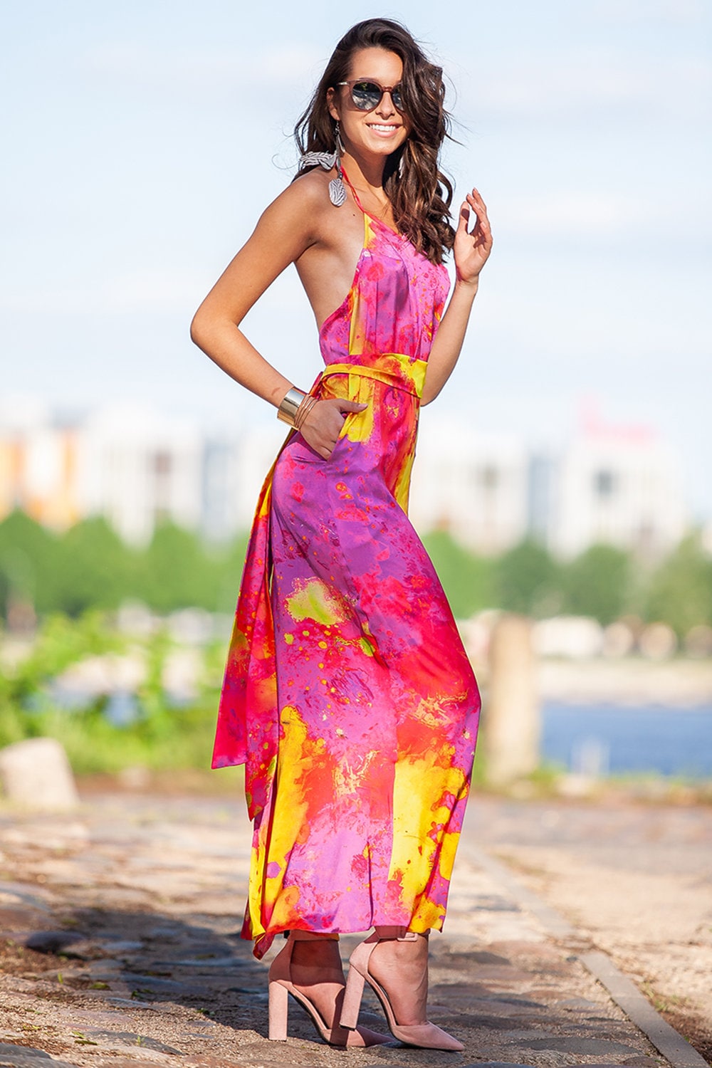 summer beach dresses 2020 Yellow Beach Sun Dresses Boho 2020 Yellow Floral Print Summer Dresses Beach Wear V Neck