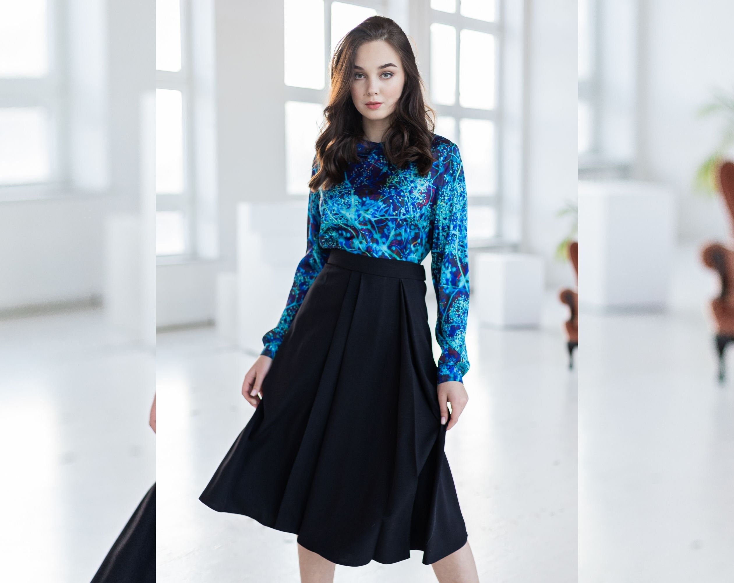 【Anyone more】Use Belt Black Blue Pleat Skirt Belt pleated long skirt - Hamong | 60% - Asian Fashion