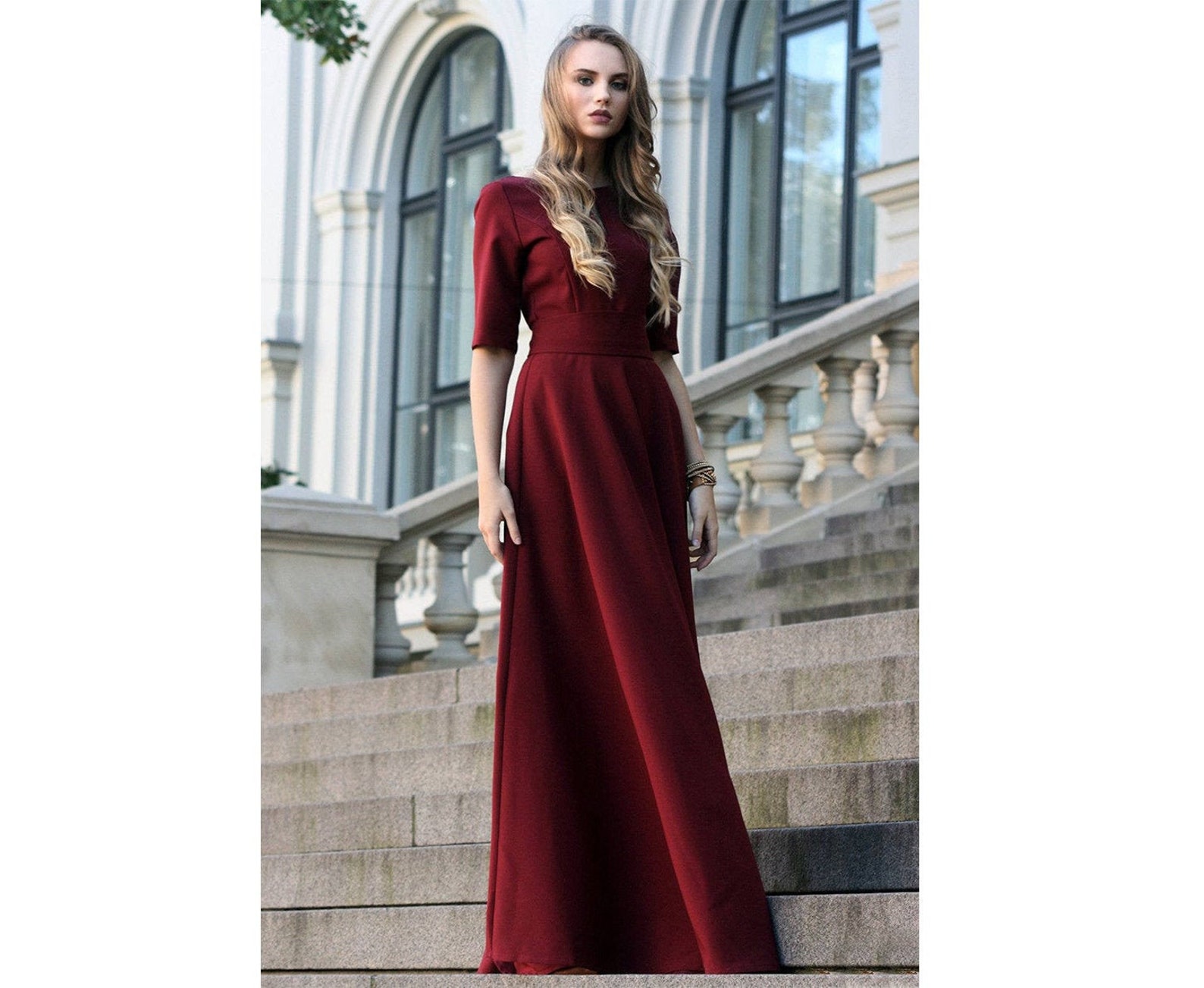 Winter Dress Plus Size Maxi Dress Bridesmaid Dress Burgundy Etsy UK
