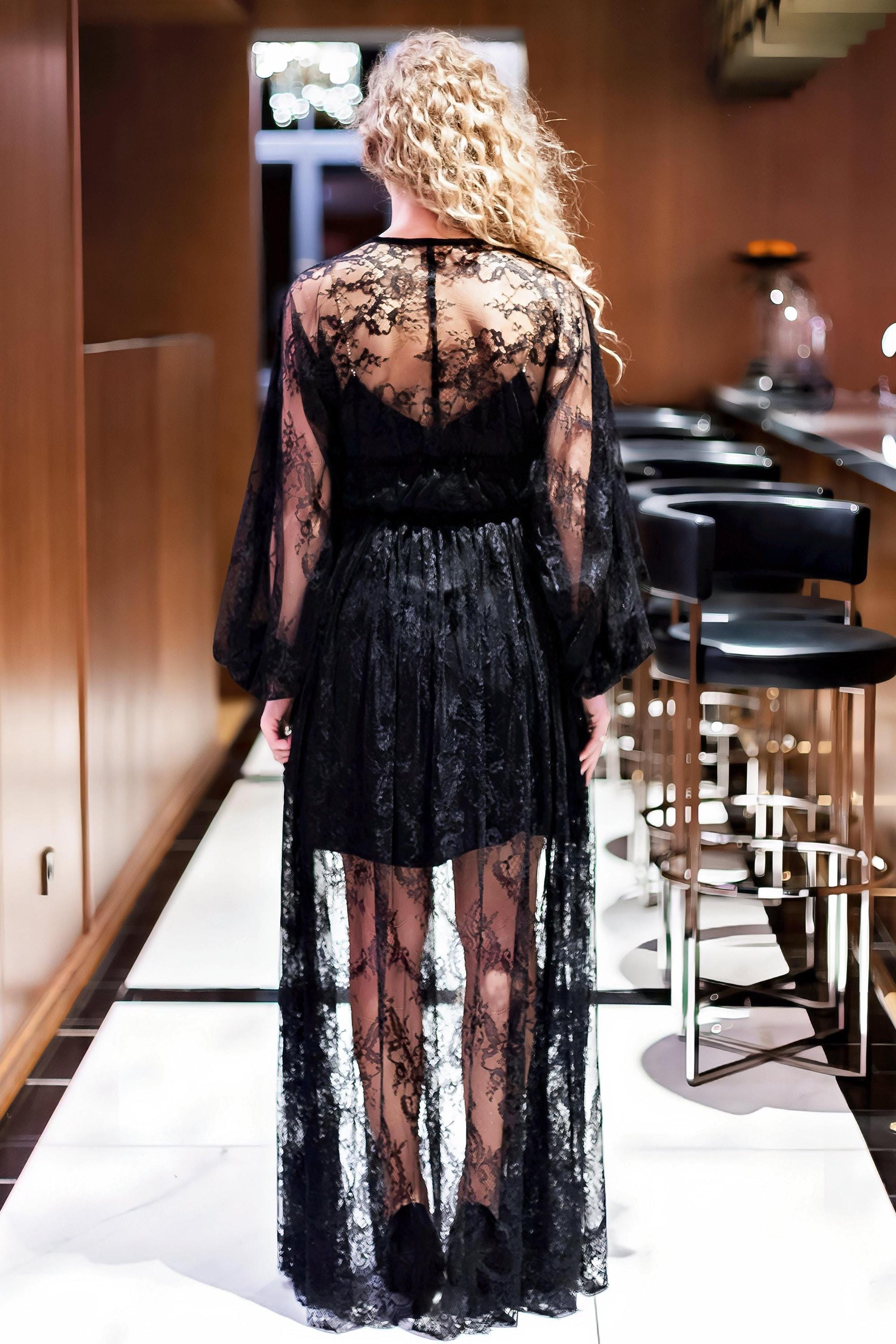 long black lace overlay dress Alyce 27871 Long Formal Dress Black/Shadow Grey / 8