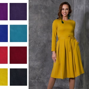 Mustard Dress, Yellow Dress, Plus Size Clothing, Dress For Women, Knee Length Dress, Long Sleeve Dress, Cocktail Dress, Minimalist Dress