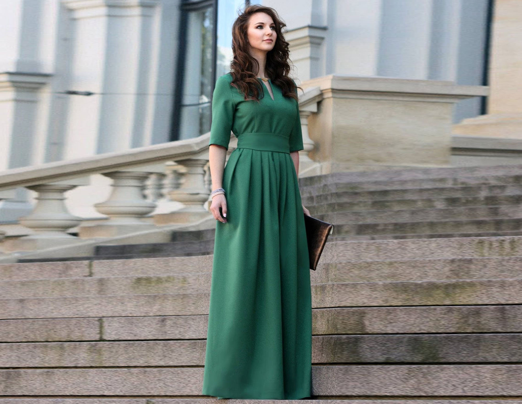 Maxi Dress Green Dress Pleated Dress Plus Size Clothing | Etsy