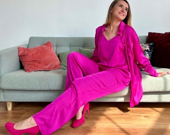 Pants for Women, Pink Trousers, Pink Pants, Women Satin Pants, Summer Pants, Beach Party Pants, Elegant Trousers, Plus Size Pants