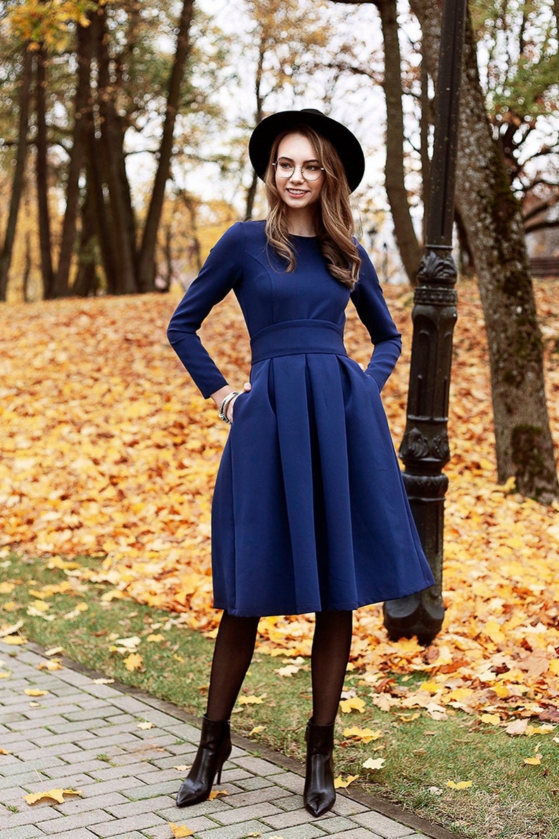 Dark Blue Dress Formal Dress Pleated Dress Plus Size - Etsy