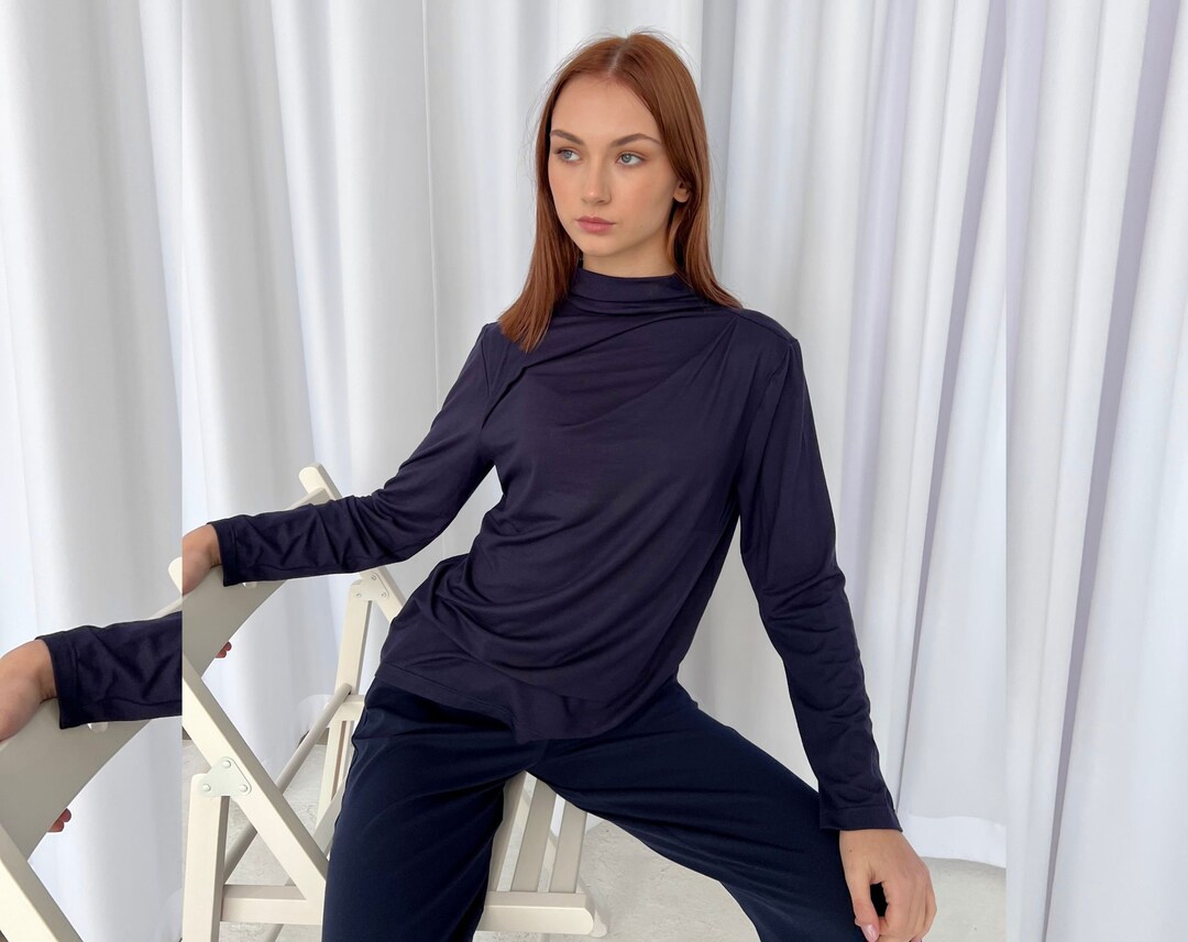 Navy Blue Yoga Top Plus Size Clothing Women Workout Tunic Etsy