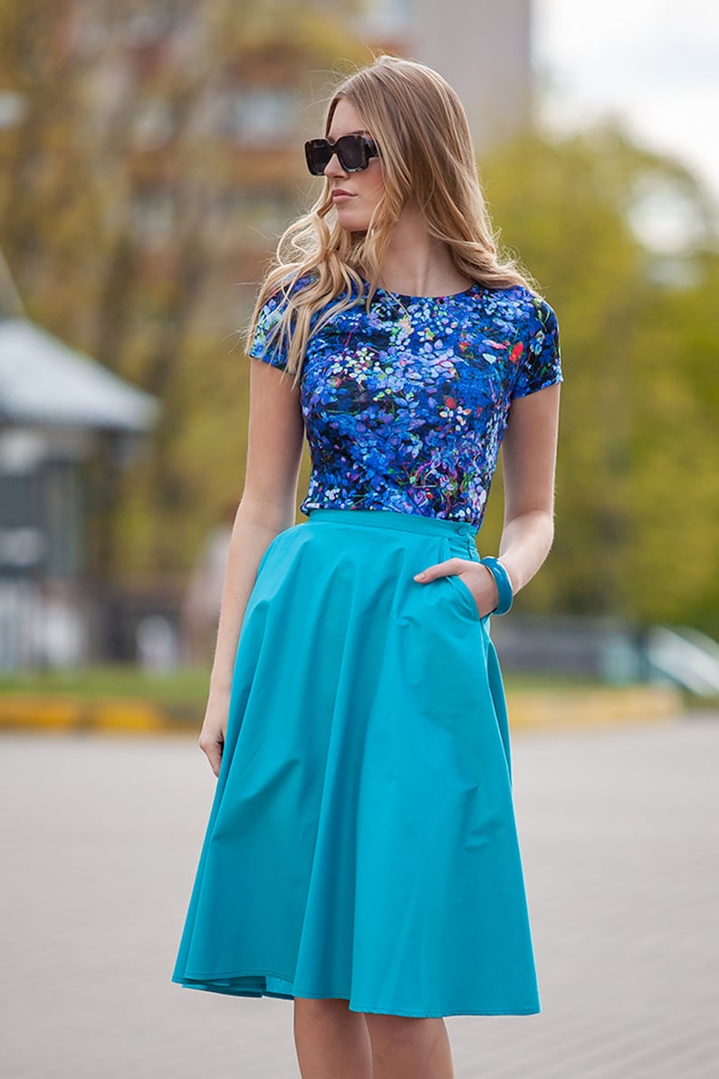 Short Sleeve Top Slim Fit Top Plus Size Top Plus Size Clothing Women Top Flower Top Floral Top Summer Wear Blue Top Summer Top