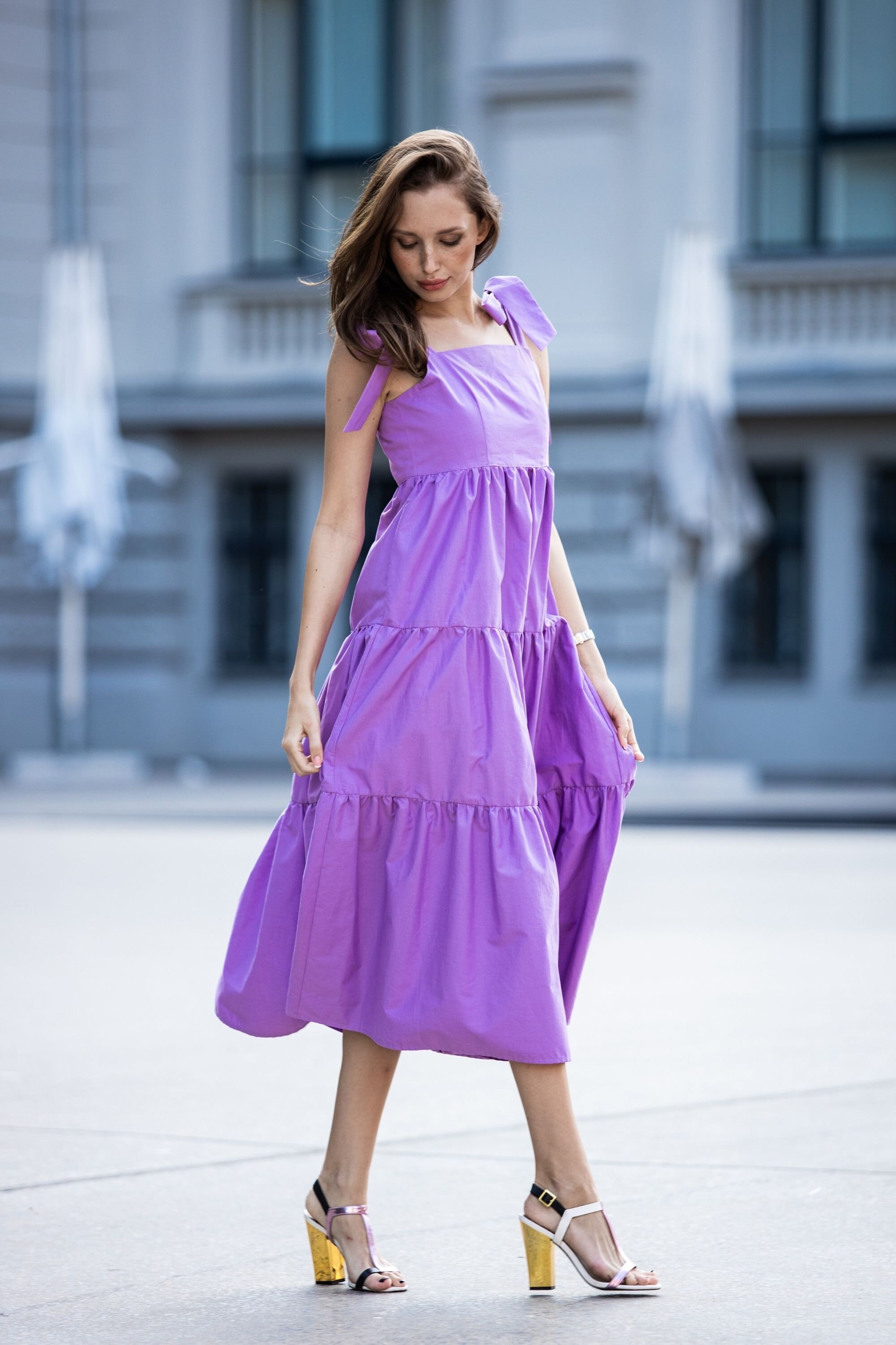 knee length dresses for ladies Tilly Tiered Maxi Dress in Purple – Elliatt main image 0