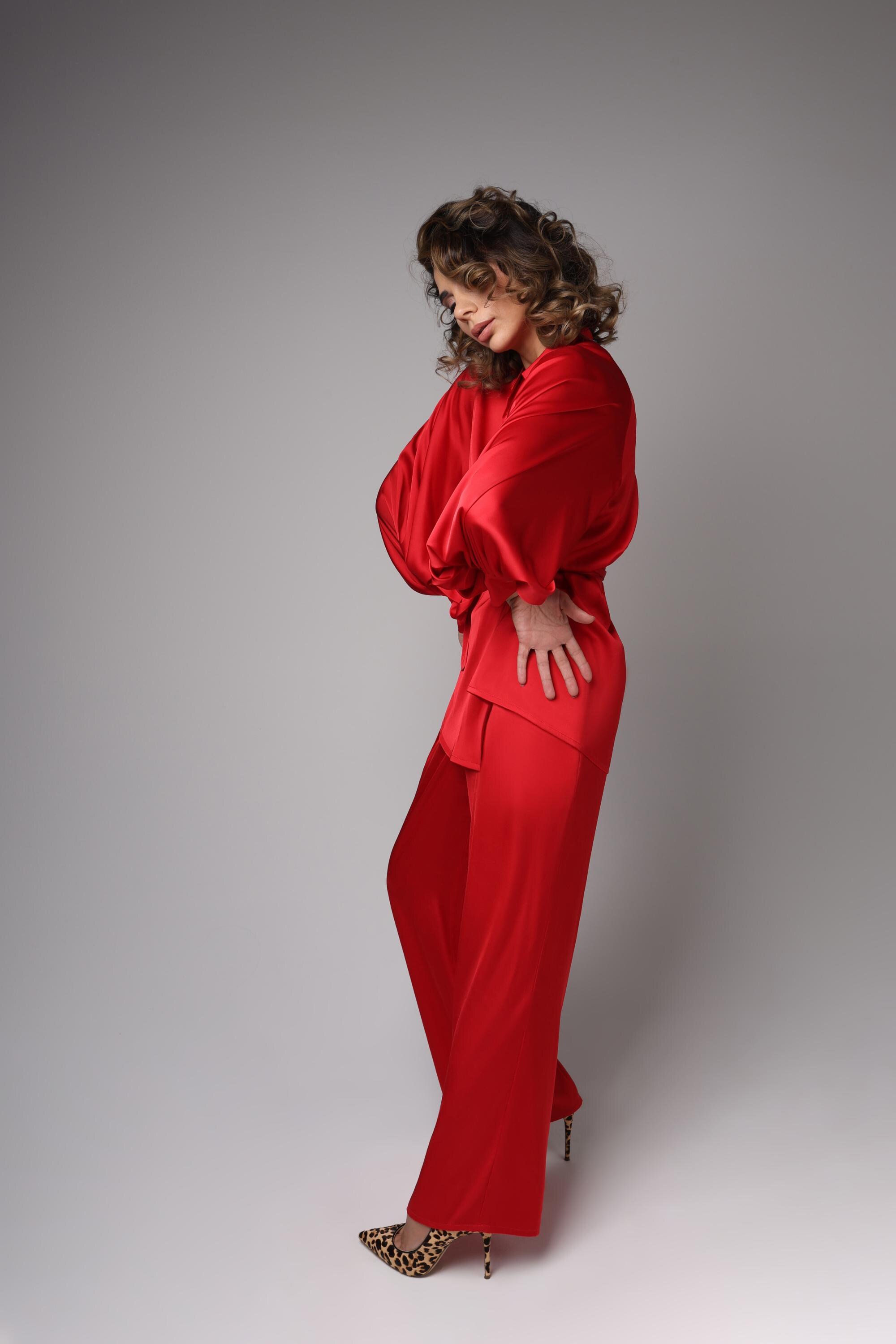 Red Satin Trousers: Elegant Women display picture 1