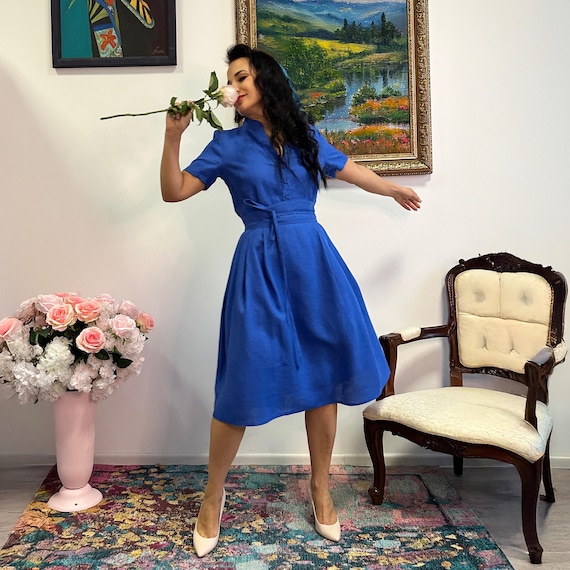 Linen Shirt Dress, Linen Clothing, Plus Size Linen Dress, Formal Dress, Midi Linen Dress, Casual Dress, Royal Blue Dress, Baltic Linen