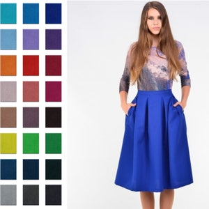 Plus Size Skirt, Pleated Midi Skirt, High Waist Skirt, Bridesmaid Skirt, Blue Skirt, Knee Length Skirt, A Line Skirt, Loose Skirt