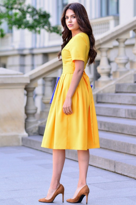 white christmas dresses Official Yellow Evening Dress| Evening Dresses XL / Yellow / Satin main image 0