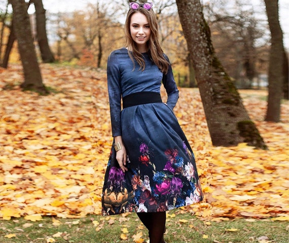 long sleeve floral midi dress