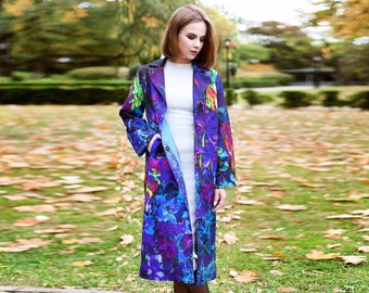 Jacket Women, Floral Jacket, Winter Jacket, Plus Size Clothing, Colorful Jacket, Long Jacket, Plus Size Jacket, Overcoat Jacket, Printed