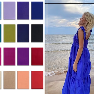 Kornblumenblaues Kleid, Maxi-Satinkleid, Gebundene Bögen auf Schultern, Kleidung in Übergröße, Tankkleid, fließendes Kleid, Kleid mit hoher Taille,