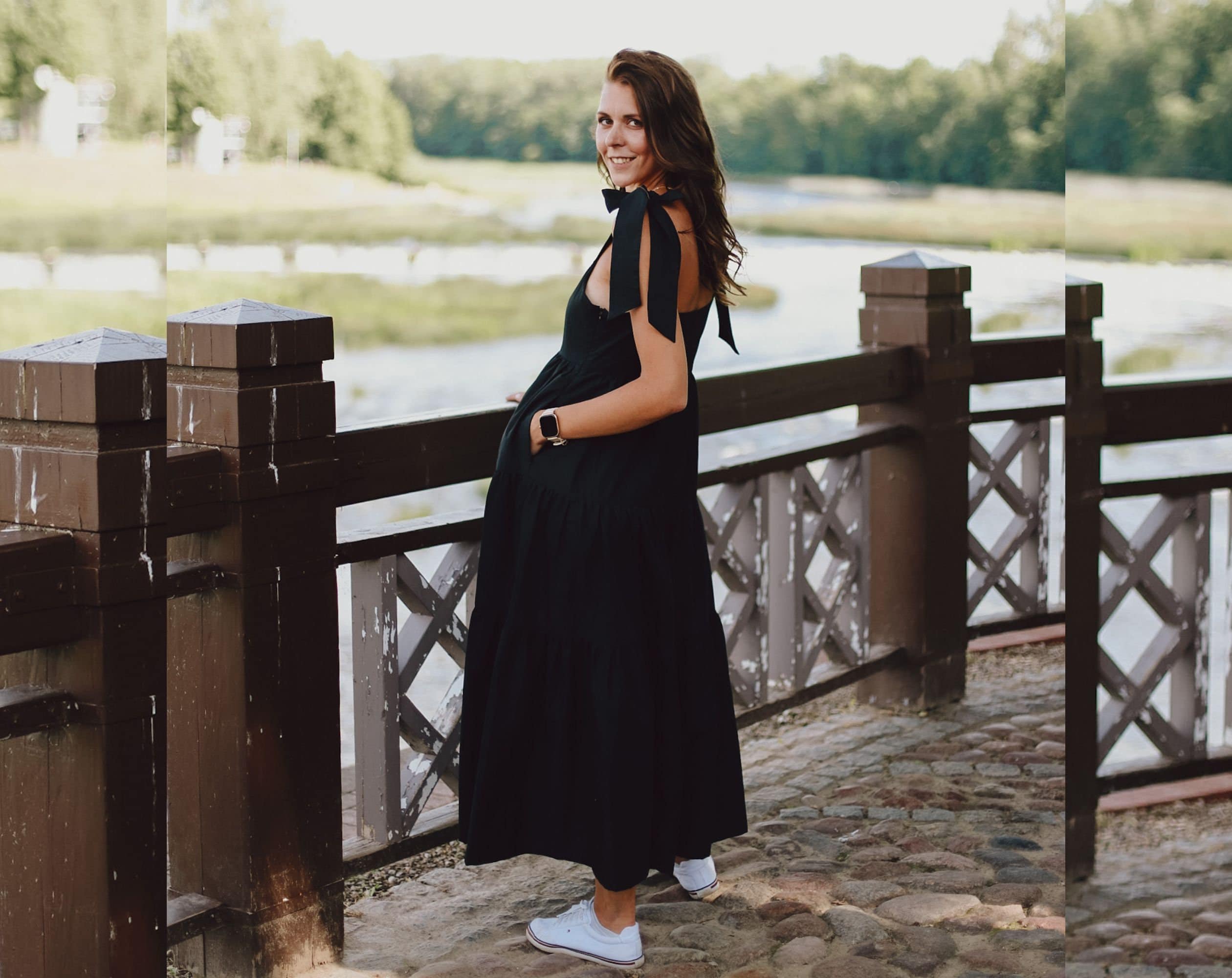 black cotton midi dress Lorena - Its crafted from soft cotton in a rich navy tone and features a rounded neckline Quince Women's Ribbed Sleeveless Midi