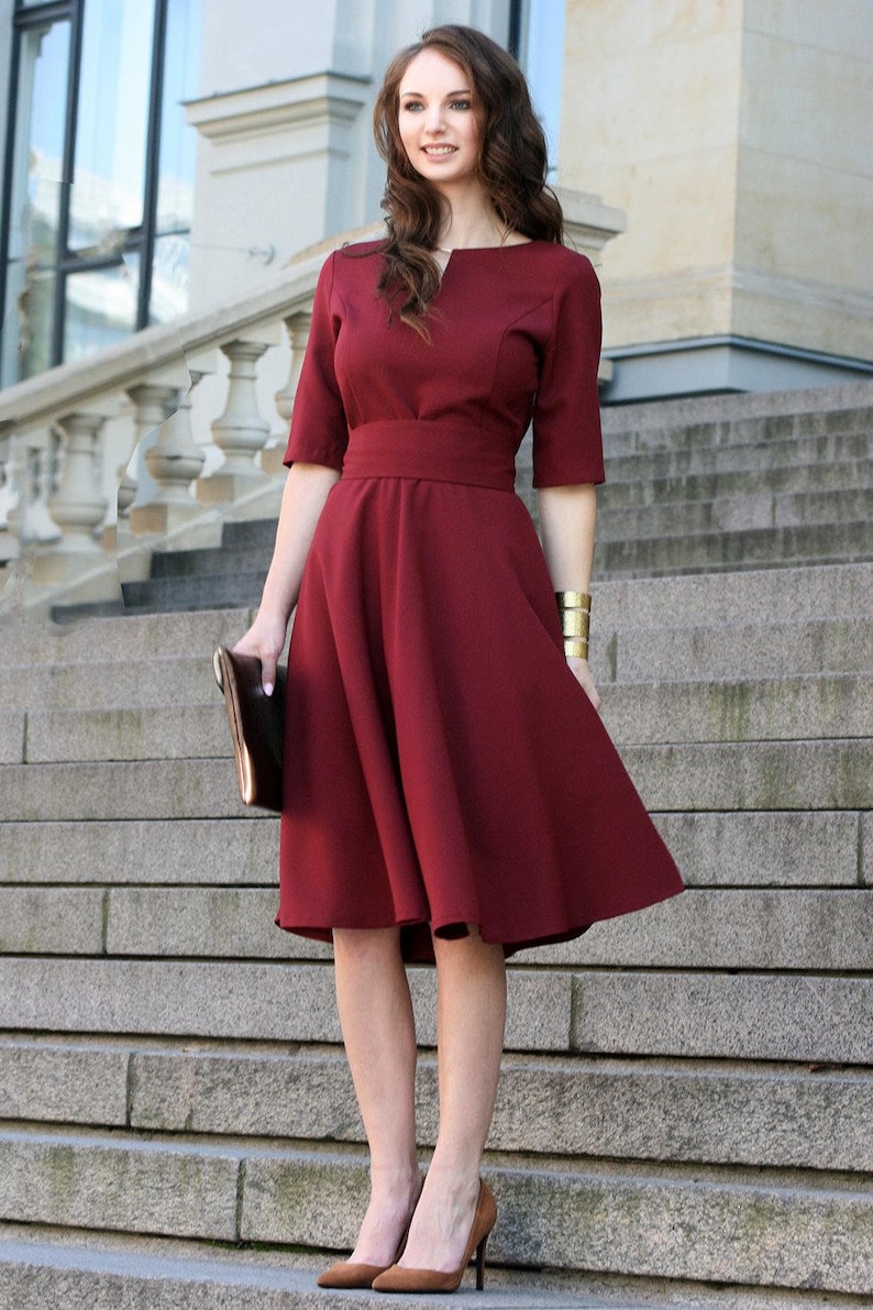 Burgundy Cocktail Dresses with Sleeves