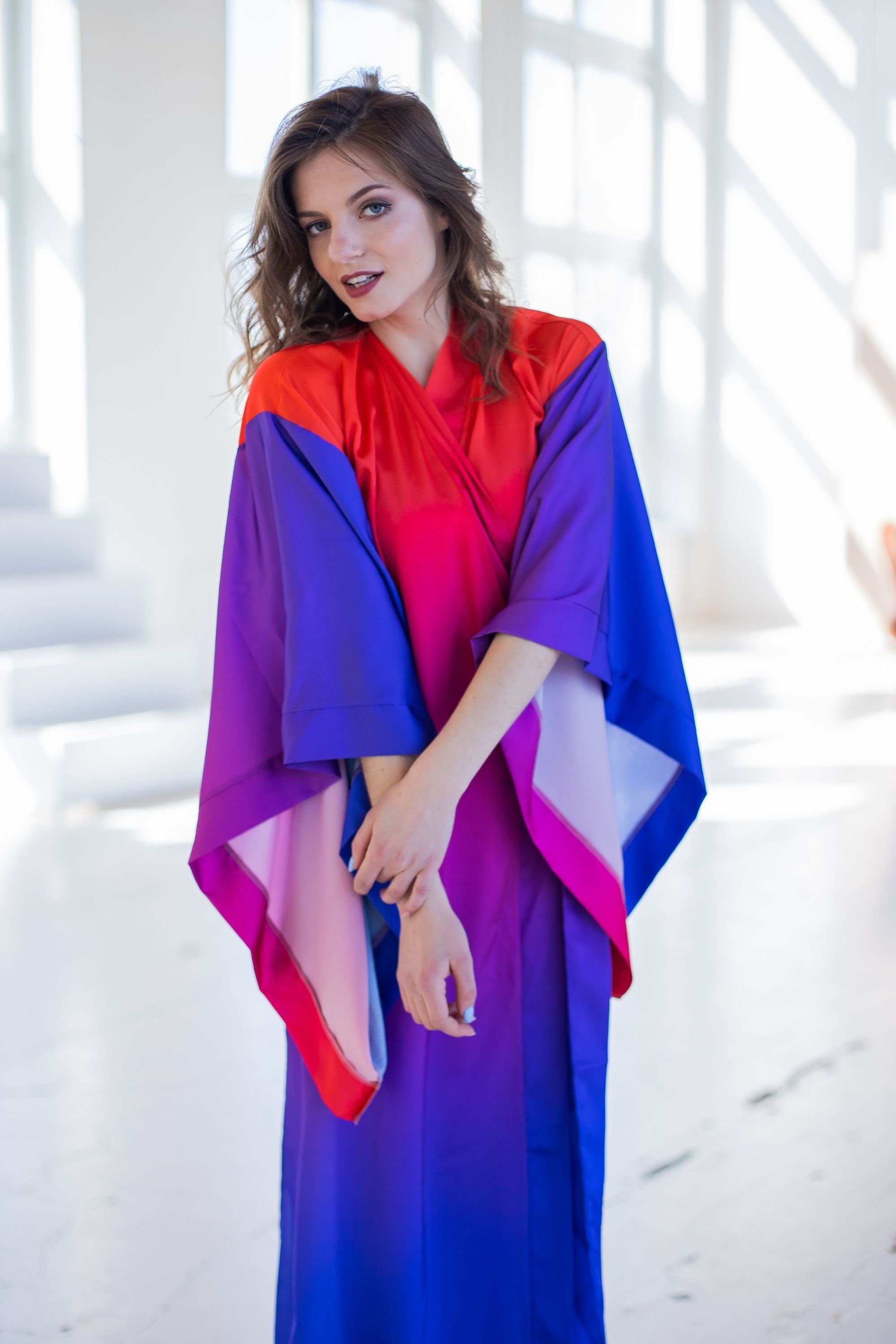 7400125 Red Kimono Dress