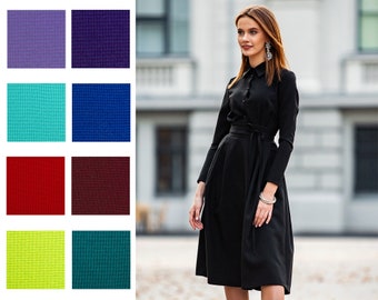 Black Shirt Midi Dress With Collar Neckline And Front Buttons - Multi Colors Available, Wednesday Dress