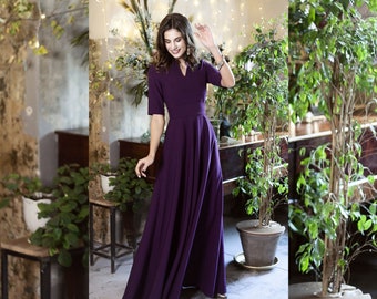 Women Formal Dress, Evening Dress, Purple Maxi Dress, Long Circle Dress, Plus Size Clothing, High Waist Dress, Cocktail Dress, Elegant