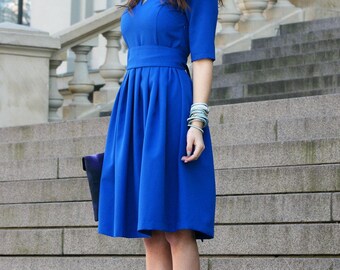 Women Fall Dress, Blue Midi Dress, Blue Formal Dress, Oversized Dress, Blue  Fall Dress, Sexy Blue Dress, Loose Fit Dress, Bohemian Clothing