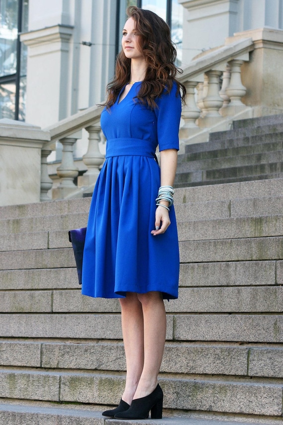 Women Fall Dress, Blue Midi Dress, Blue Formal Dress, Oversized Dress, Blue  Fall Dress, Sexy Blue Dress, Loose Fit Dress, Bohemian Clothing 