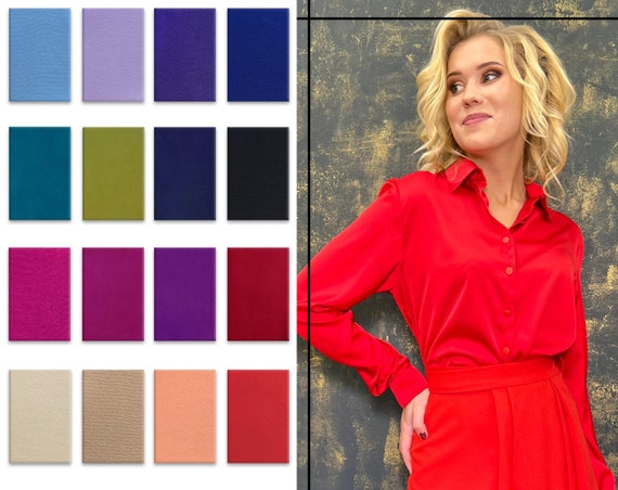 Blusa roja para mujer top con cuello de manga larga camisa con botones para mujer blusa de secretaria ropa de oficina para mujer blusa formal ropa de talla grande Etsy Mexico
