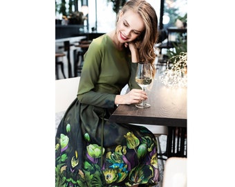 Formal Dress, Plus Size Dress, Green Dress, Women Midi Dress, Long Sleeve Dress, Floral Dress, Plus Size Clothing, Dress For Women