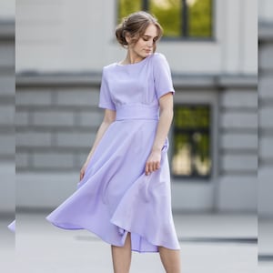 Lilac Dress, Fit And Flare Dress, Bridesmaid Dress, Cocktail Dress, Wedding Guest Dress, Elegant Dress, Minimalist Dress, Swing Dress