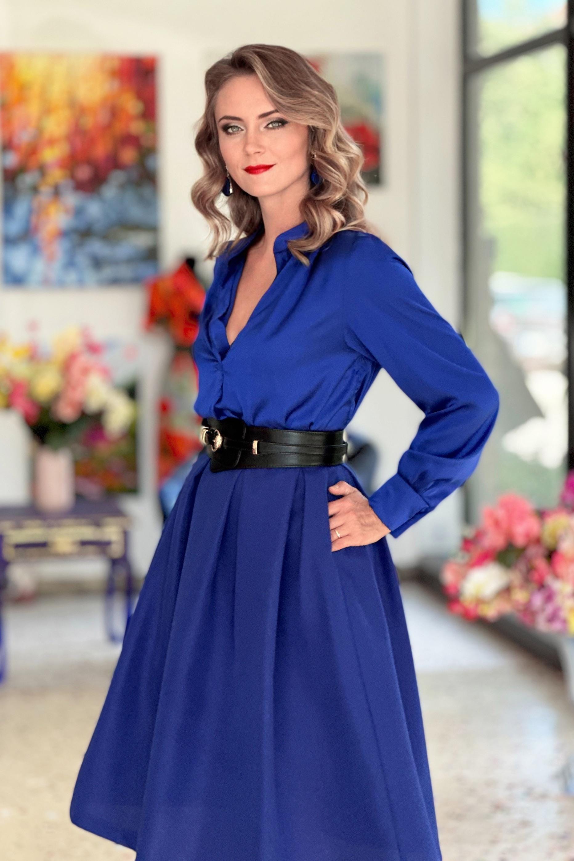 blue dress blouse Big Bow Blouse