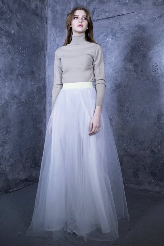 white tulle maxi skirt