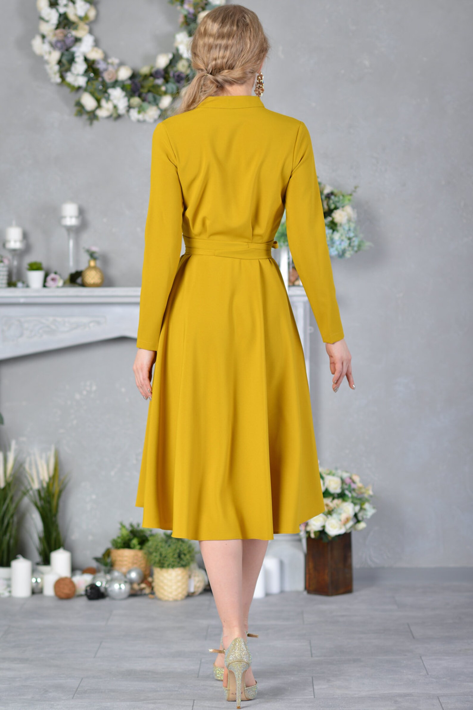 Yellow Shirt Dress Women Midi Dress Plus Size Clothing Etsy