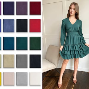 Dark Green Winter Dress, Sexy Mini Dress, Ruffle Dress, Holiday Party Dress, Long Sleeve Dress, Plus Size Clothing, Minimalist Dress, Gift