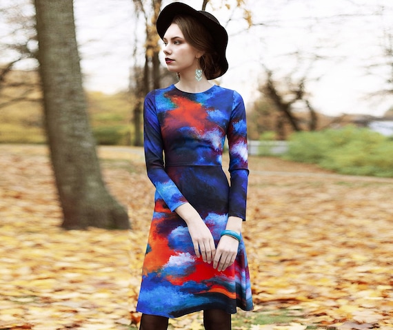 evening skater dress with sleeves ASOS DESIGN high neck pleated long sleeve skater maxi dress with embroidery in magenta