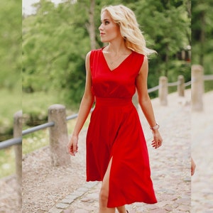 Women Midi Dress, Bridesmaid Dress, Maid Of Honor Dress, Satin Formal Dress, Tea Length Dress, Wedding Guest Dress, Summer Cocktail Dress