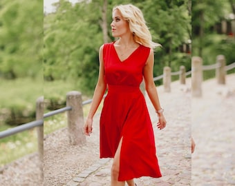Vestido midi para mujer, vestido de dama de honor, vestido de dama de honor, vestido formal de satén, vestido largo hasta la rodilla, vestido de invitada de boda, vestido de cóctel de verano