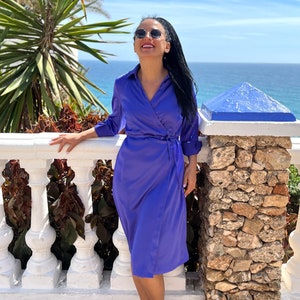 Summer Dress for Women, Blue Dress, Kimono Type, With Belt, Midi lenght Dress, For Plus Size Lady, Party Dress, Women Dress, Casual Dress