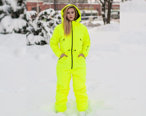 Neon Yellow Jumpsuit Snowboard Clothes 