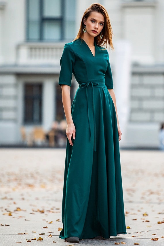 Dark Green Maxi Dress, New Year Maxi Dress, Cocktail Party Dress, Elegant  Dress, Trendy Plus Size Clothing, Dress for Women, Bohemian Dress -   Canada