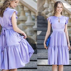 Tiered Dress, Midi Dress For Women, Satin Dress, Wedding Guest Dress, Minimalist Dress, Cocktail Dress, Bridesmaid Dress,Mother Of The Bride